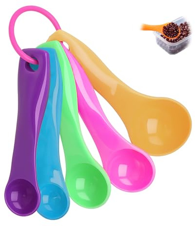 Nevoluxer Juego de cucharas medidoras gramos – 5 cucharas dosificadoras coloridas para cocina, capacidades variadas, medidores de líquidos y secos, cuchara medidora gramos precisa