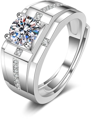 AMDXD 18 Karat Au750 Weißgold Trauringe Echt Gold Schmuck, Breite Ring Pärchen Ringe mit Moissanit, 18K Gold Partnerringe, Gr.63 (20.1)