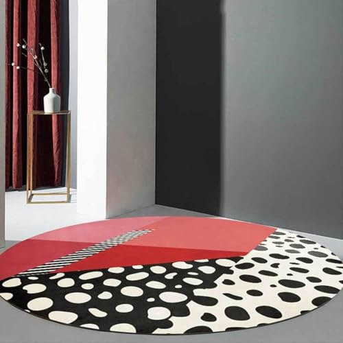 Moderner Runder Teppich Wohnzimmer Großer Teppich Indoor Outdoor Runder Teppich Einfacher Schwarzer Weißer Flecken Rot, ø 180 cm