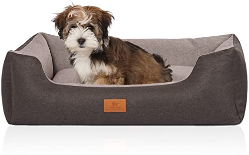 Knuffelwuff Hundebett Luke aus Velours mit feinem Handwebcharakter S 70 x 50cm Schwarz-Grau - Abnehmbarer Bezug - leicht zu reinigen - für große, mittelgroße und kleine Hunde