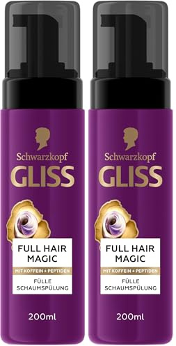 Gliss Fülle-Schaumspülung Full Hair Magic (200 ml), Haarspülung mit Schaumkonsistenz für Volumen und Fülle, Conditioner mit Koffein & Peptiden gibt dem Haar Volumen (Packung mit 2)