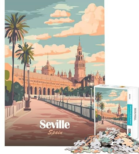 1000-teiliges Puzzle Sevilla Spanien Reiseposter für Lernspiel Lernspielzeug Geschenk zum Geburtstag Heimdekoration (Größe 38x26cm)