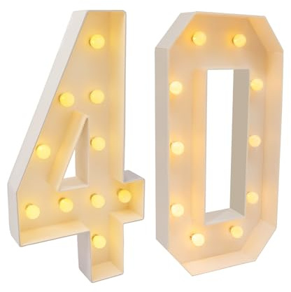 Leuchtzahlen Geburtstag 40 Geburtstag Party Dekoration,100cm Leuchtbuchstaben Groß LED Zahlen Lampe 2000–3000K Warmweiß für Geburtstagsfeiern Jubiläen Feierlichkeiten