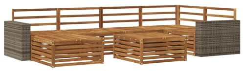 vidaXL Outdoor-Sofagarnitur 7 pcs Natur, Moderne Garten-Sofa, wetterfeste Lounge-Garnitur für Terrasse, Bequeme Sitzmöbel, tolles Relaxen