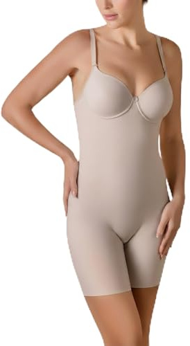 Selene, Body Mujer Espalda Descubierta, Sin Costuras, con Aros y Ligero Relleno, Colección Nuria, Color Tierra, Copa 90 C
