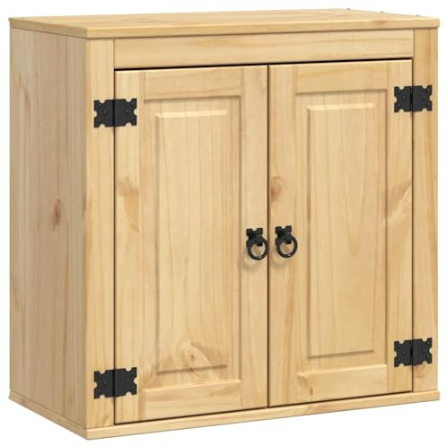 Roanoer Schrank SKI Honigbraun 60 x 32 x 60 cm Massivholz Kiefer – Modernes Sideboard mit 2 Türen & 1 Regal – Kompakter Mehrzweckschrank Beistellschrank für Wohn- & Esszimmer