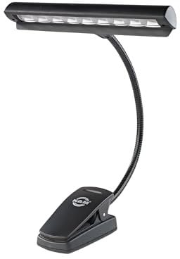 K&M 12249 Notenpultleuchte Orchestra Light Eos Schwarz - 21 cm Lampenschirm - Clip mit Schwanenhals, inkl. Tragetasche