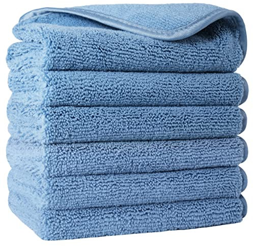 Polyte - Premium-Waschlappen aus Mikrofaser - fusselfrei - Blau - 33 x 33 cm - 6 Stück