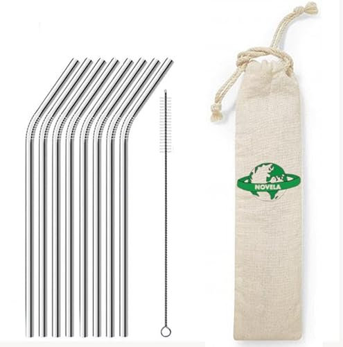 Novela Global - Pailles en inox courbées lot de 8 avec pochon et goupillon