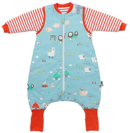 schlummersack Baby Winter Schlafsack mit Füßen Bio Baumwolle 3.5 Tog 80 cm Bauernhof | Schlafsack mit Beinen und verlängerten Bündchen für eine Körpgergröße von 80-90cm