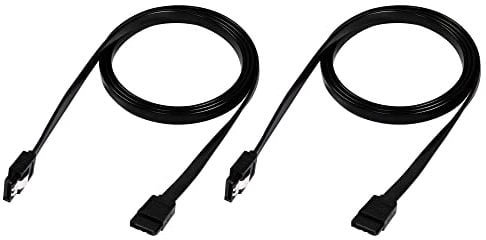 QIANRENON 2PCS SATA 3.0 Cable (100cm), Cable Plano SATA 3.0 Giratorio en ángulo Recto de 90 Grados, 6.0Gbps, para Disco Duro SATA HDD, SSD, Unidad de CD. Negro. 100 cm/39,37 Pulgadas