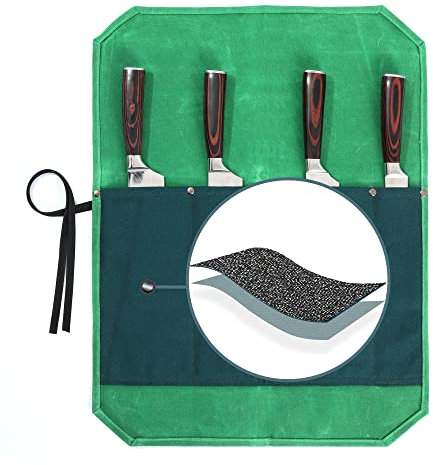 Borsa arrotolabile per coltelli da chef, in tela cerata, con 4 scomparti, interno resistente al taglio + design bicolore, porta coltelli da viaggio per chef culinari e cucina all'aperto