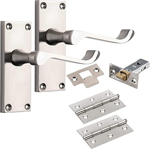 IRONZONE Victorian Scroll Lever Door Handles Satin Nickel Pack Set (Victorian Scroll Lever Latch Door Handle Set)
