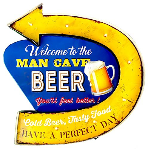 Leuchtschild für Bierhöhle des Mannes – Original DiiliHiiri American Retro-Schild mit LED-Beleuchtung für irische Bar, Pub und Restaurant, Dekoration Vintage-Schild, 47 x 45 x 5 cm, 9095