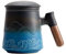 ZENS Teetasse mit Deckel und Sieb, 450ml Große Holzgriff Teebecher mit Teesieb und Gradienten Geprägtem Muster, Matte Keramik Teetassen für Tee Geschenke, Schwarz und Blau