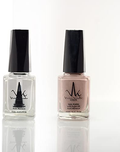 Vivien Kondor – Vernis à ongles végétalien – Soin à l'argan (combo de 2) – Vernis brillant longue durée (couche de finition 3 en 1) + (mauve lilas)