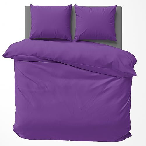 Visaggio Baumwolle Bettwäsche Uni 135x200 cm Bettbezug Garnitur Set Einfarbig Lila