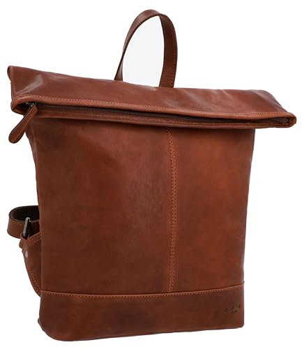 Gusti Leder Rucksack - Gitta Rolltop Rucksack aus Ziegenleder, Damen, Vintage Lederrucksack mit Reißverschluss und Magnetverschluss, Braun, 8-10L