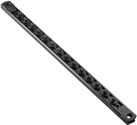 Reniteco Magnetic Socket Organizer, 1-Piece Heavty Duty Aluminum Socket Holder, Socket Rail for Tool Box, Premium Quality 360° Swivel Socket Rack with 14 Clips for 1/4-Inch(Black)