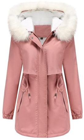 Donna Piumino Giacca Imbottita Invernale Imbottita da Donna con Colletto soffice Cappotto Invernale Ampio Cappotti Lunghi Giacca Donna Invernale Elegante (Pink, XXXL)