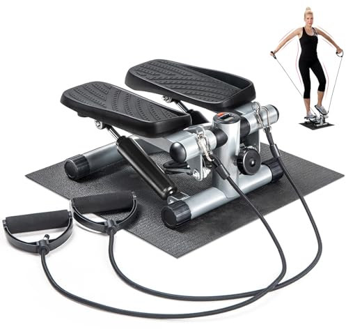 Bonnlo Mini Stepper Exercise Machine, step machine with Resistance Bands, exercise stepper for home, with LCD Screen & Non-Slip Pedal, Up and Down Stepping for Workout Gym Fitness