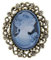 Broche bijou camée bleu style vintage acier bronze.