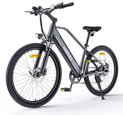 HillMiles MileTrail1 26” Bici Elettrica Per Adulti Con Sensore di Coppia e Freni Idraulici, Autonomia 100KM, 36V 13AH Batteria Rimovibile, 25KM/H Velocità, Montagna E-Bike (Standard, Grigio)