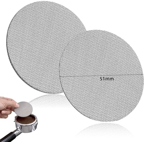 2 Stück Puck Screen 51mm, Espresso Sieb für Siebträger, 1mm Dicke & 1.7mm Dicke, Edelstahl 316, 150μm, Wiederverwendbar, Kaffeefilter für Siebträgermaschine