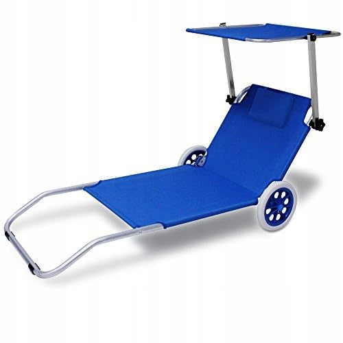 Universeller, Faltbarer Liegestuhl mit Rädern & Sonnendach – Verstellbare, komfortable Strandliege mit Kopfkissen – Perfekt für Familien, Garten, Strand & Picknick (Balu)