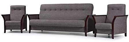 mb-moebel Polstergarnitur Sofa mit Schlaffunktion und Bettkasten 3er Schlafsofa und Zwei Sessel Wohnlandschaft 3-Sitzer Möbel Set - Barbados (Braun)