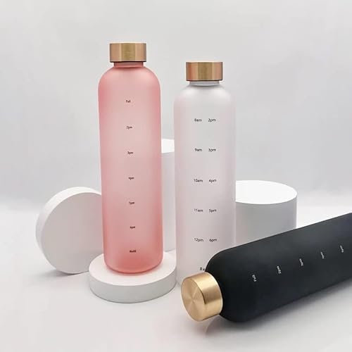 Generico BlueBee bottiglia acqua 1L |in Tritan| motivazionale Nero Rosa Bianco opaco, senza BPA, con indicatore tempo, adatta per sport, ufficio, palestra (Bianco)