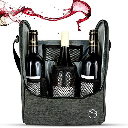 Freshore 3 Wine Travel Big Bottle Insulated Carrier Tote Bag With Glasses And Napkins As Teacher/Couples/Coworker Gifts(Dark Green)
