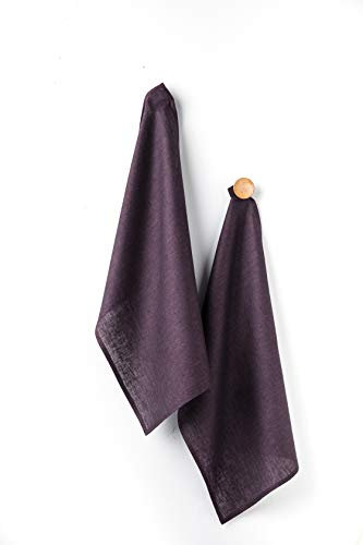 Solino Home 100% Pure Leinen oversized Küche Handtuch, 2 Pack Leinen Geschirrtuch Athena mit Schlaufe zum Aufhängen, 43,2 x 66 cm Küche Handtuch 17 x 26 Inch violett