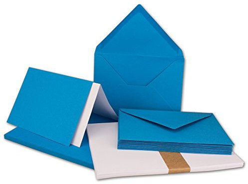 25x Faltkarten SET DIN A6/C6 mit Brief-Umschlägen in Azurblau - inklusive Einleger - 14,8 x 10,5 cm - Premium Qualität - FarbenFroh