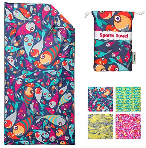 4monster Mikrofaser-Strandtuch, Pool-Handtuch, Badetuch, Camp-Handtuch, Fitness-Handtuch, Rucksackreisen, Wander-Handtuch, mit Hülle für Kinder und Erwachsene, 160 x 78 cm