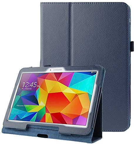 subtel Custodia Compatibile con Samsung Galaxy Tab 4 10.1 (SM-T530 / SM-T531 / SM-T533 / SM-T535) Similpelle Custodia Borsa Guscio Flip Cover Case Blu Scuro