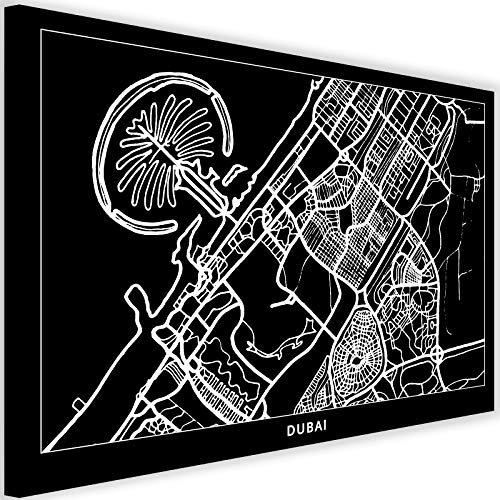Leinwandbild XXL Dubai Wandbild Kunst Karte Stadtplan Schwarz 120x80 cm