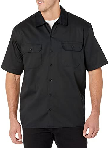Amazon Essentials Men's Short-Sleeve Stain and Wrinkle-Resistant Work Shirt, Black, L