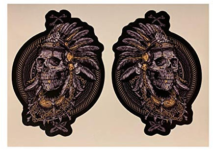 24/7stickers #669 / 2X Indian Aufkleber 10 x 7,5 cm Skull Vintage Tuning Racing Tankaufkleber Motorrad Biker Chopper Custom Chrom V2 Oldtimer Tiki Surf Surfer Beach Bus