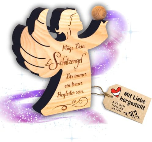 sagl.tirol Zirbenengel mit Zirbenkugel - Holzengel mit Gravur - Zirben Engel mit Spruch - Taufgeschenk Schutzengel Holz - 10 x 11 x 1,8 cm - aus nachhaltiger Forstwirtschaft - Made in Austria