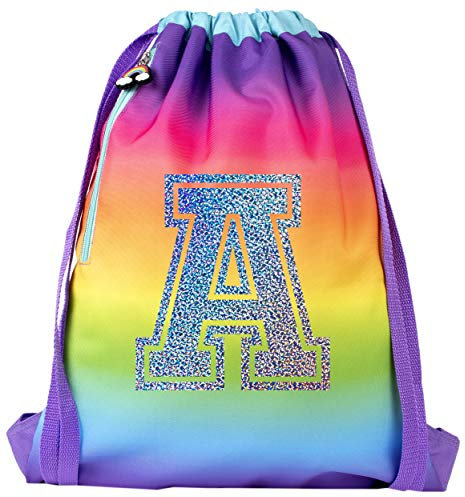 Fringoo - Kids Personalised Drawstring Bag | Perfect School, PE Kit, Swimming or Sports Kit Bag | Includes 1.5cm Straps - Rainbow Glitter