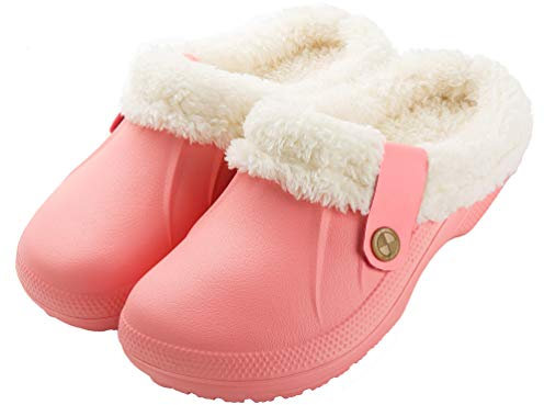 CELANDA Sabots Mixte Adulte Fourrées Hiver Sabots de Jardinage Homme Femmes Pantoufles Chaud Imperméables Chaussons Maison,37/38 EU,Rose-Rose