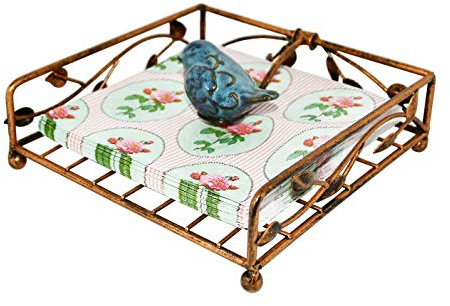 OwlGift Serviettenhalter aus Metall, bronzebeschichtet, flach, mit Keramik-Vogel, Küche und Arbeitsplatte, flache Serviettenaufbewahrung
