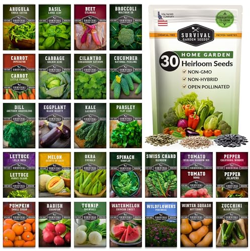 Home Garden Seeds 30 Pack – Heirloom Non-GMO Vegetable, Herb & Fruit Varieties | (18,500+) Survival Seed Vault for Food Security by Survival Garden Seeds