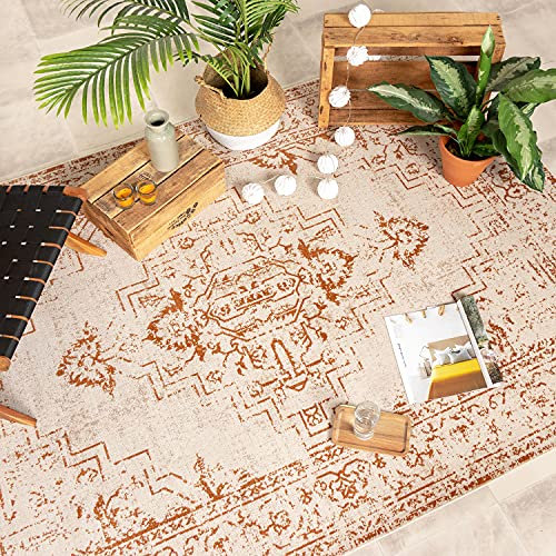 FRAAI | Home & Living Teppich Vintage - Spring Ethnic Creme Terra - Polypropylen - Kurzflor - Vintage - Boho, Orientalisch - Wohnzimmer, Esszimmer, Schlafzimmer - Carpet