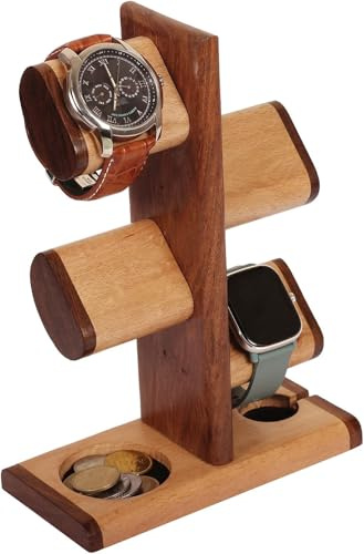DEALS ABHANDICRAFTS - Watch Stand 5 in One Multiple Watch Display Tower for men, Charging Station Jewelry Organizer for Rings, Coins, Gifts for MOM, DAD, Grandparents, assembly NOT required.