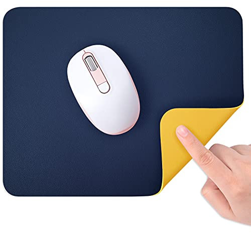 Hsurbtra Mouse Pad,Double-Sided PU Leather Small Square Mousepad 27 x 21 cm, Anti-Slip Waterproof Mouse Mat, Pretty Cute Mouse Pad for Office Home Gaming Laptop Women,Blue&Yellow