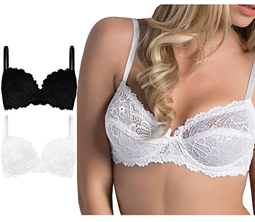 L'altra Cotonella 2 Reggiseni Bianco e Nero Donna Sexy in Pizzo con Ferretto Coppa C Lingerie Sabrina (2 Pz (Bianco 1 Pz/Nero 1 Pz), 4/L)