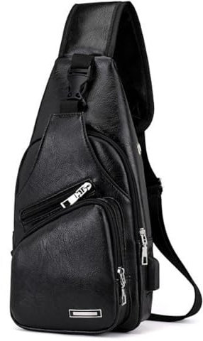 Aucuu Sling Bag PU Leder Brusttasche, Anti-Diebstahl Brusttasche Kleine Schultertasche,Herren Rucksack mit USB Kabel, Vintage Crossbody Umhängetasche für Casual Outdoor Wandern Reisen - Braun