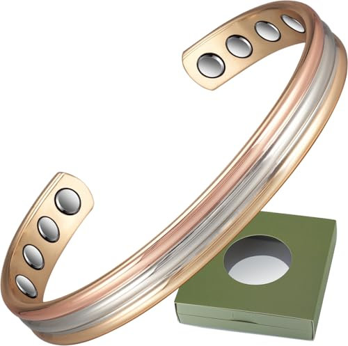 Tri Tone Magnetische Kupferarmbänder für Frauen oder Herren, Kupfer-Armreifen mit 8 Magneten, 16,5 cm, verstellbare Größe, Frauentagsgeschenk für Mutter, Frau